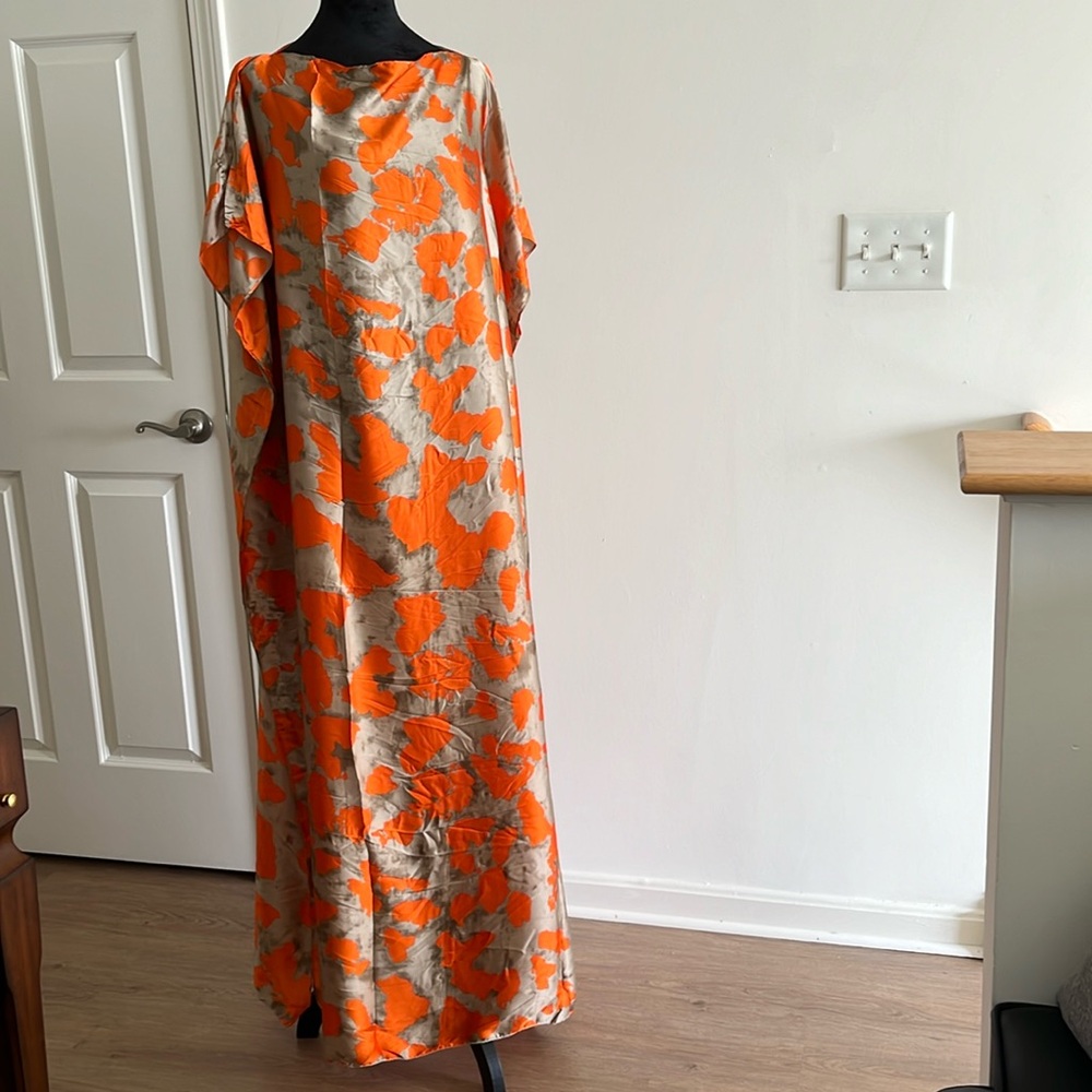 Light soft satin dress with rich colors Orange & beige, free style for all